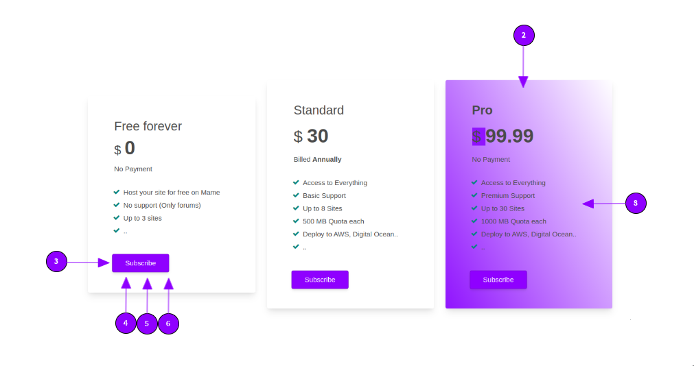 Pricing Table Properties / Wireframe